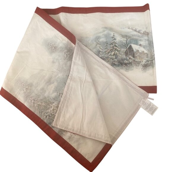 Pottery Barn Christmas Table Runner Snowy Tree Cottage Old World Holiday Decor - Picture 4 of 7